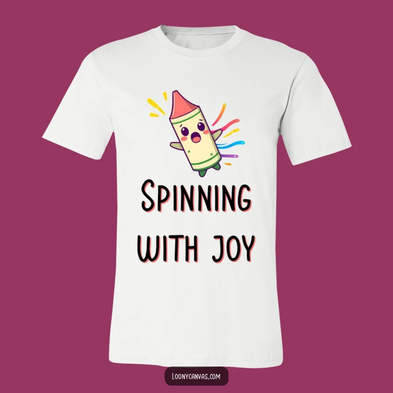 Funny Crayon T-Shirt: Surprised Character Spinning, Colorful Fun