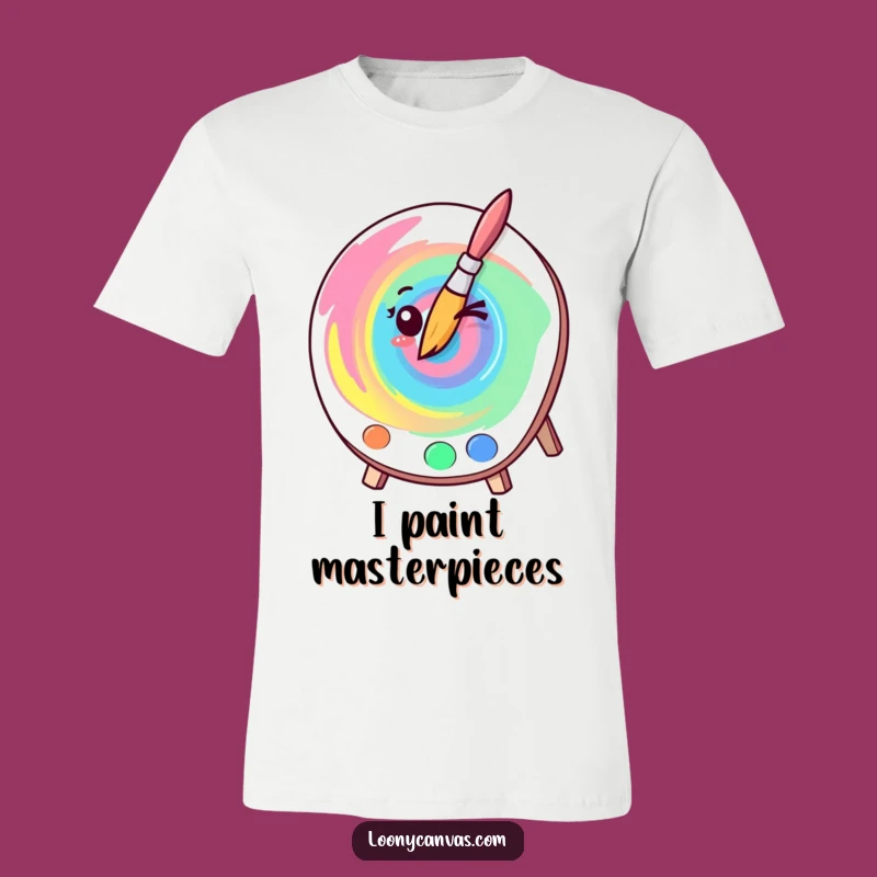 Funny Kawaii Winking Paintbrush T-Shirt - Artistic Swirl, Hilarious Colorful Tee Gift