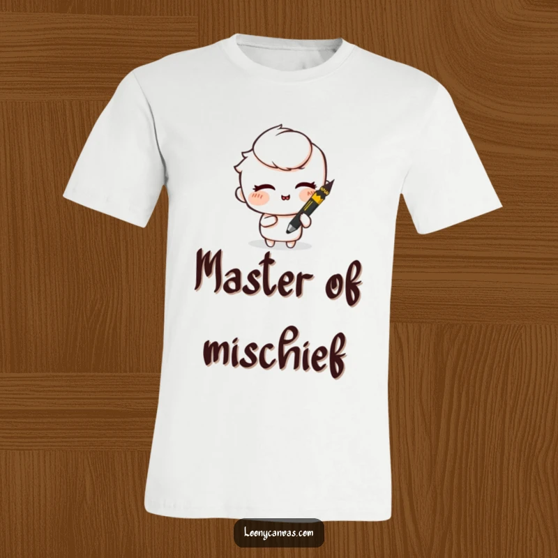 Funny t-shirt with a mischievous charcoal stick smudging a drawing and winking, representing playful artistic disruption.