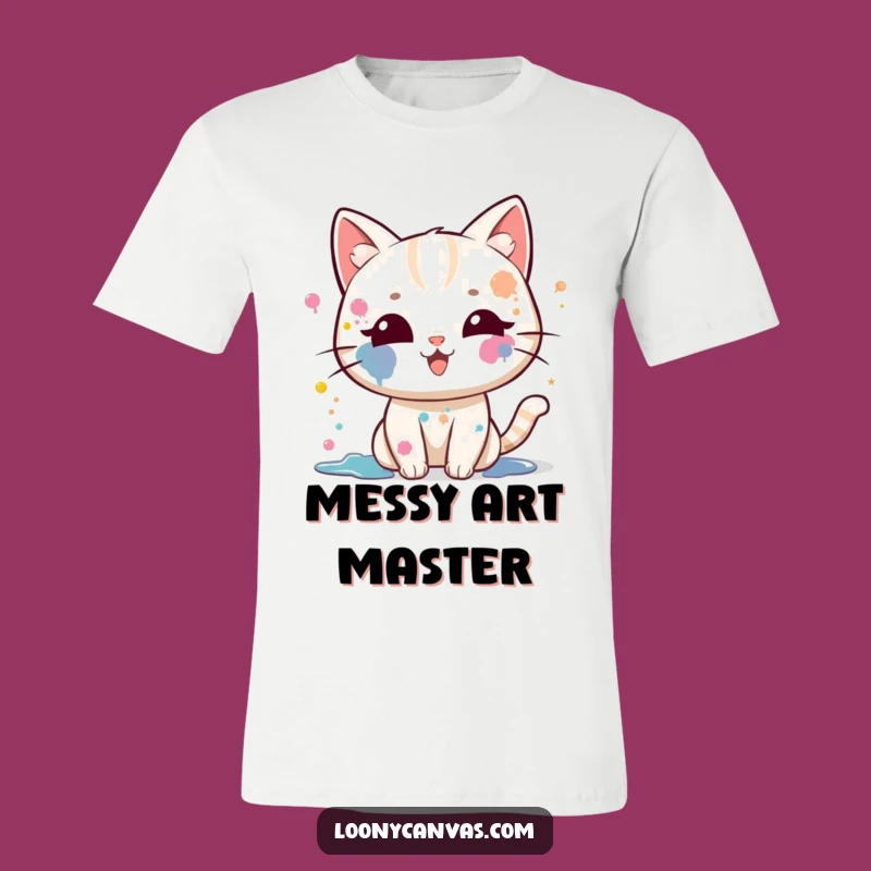 Funny Kawaii Cat Painter Tee: Splatter Paint With Joyful Feline