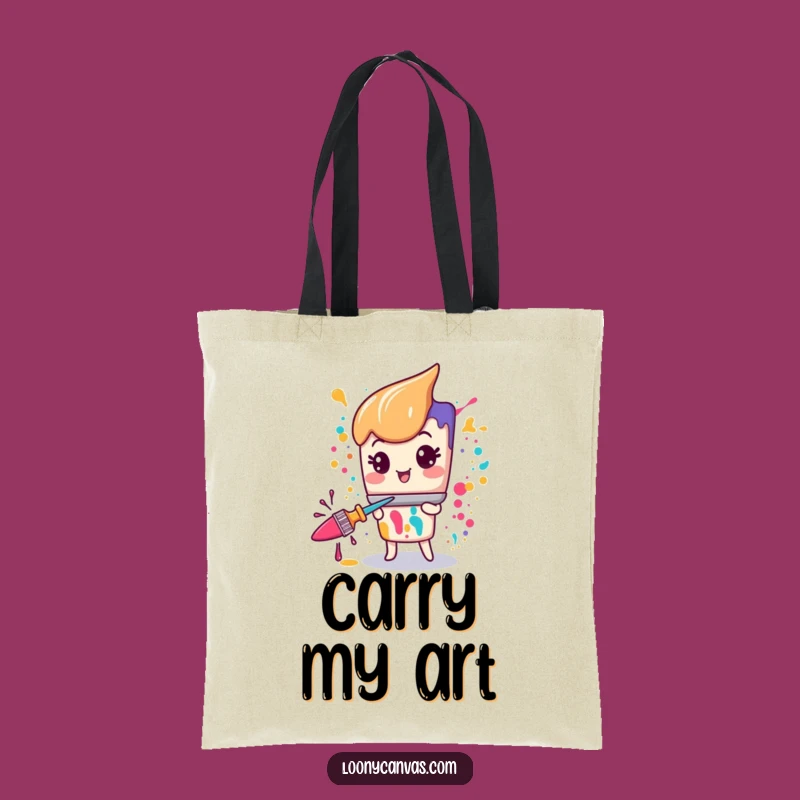 Funny Kawaii Paintbrush Tote Bag: Manic Art Splatter Carry-All Gift