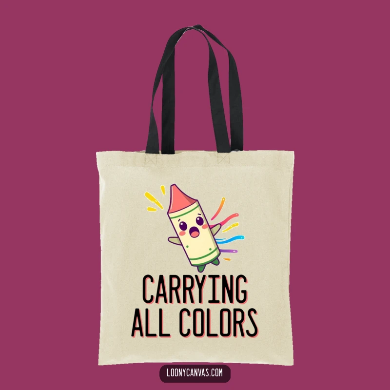 Funny Crayon Tote Bag: Surprised Character Carrying Color Everywhere