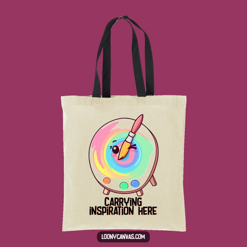 Funny Kawaii Winking Paintbrush Tote Bag - Colorful Art Swirl, Ideal Humorous Gift