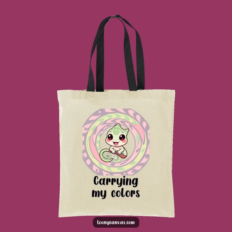 Funny Chameleon Tote Bag: Swirling Pattern Carrier, Practical Humorous Gift for Daily Errands