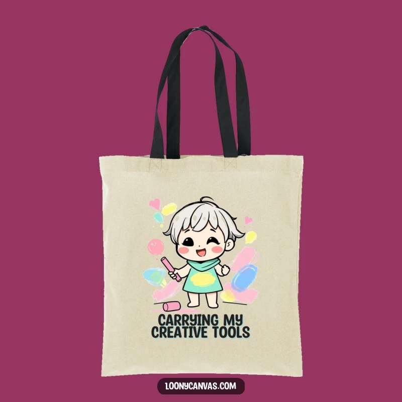 Funny Art Tote Bag: Gleeful Character Chalk Art Abstract Design Gift