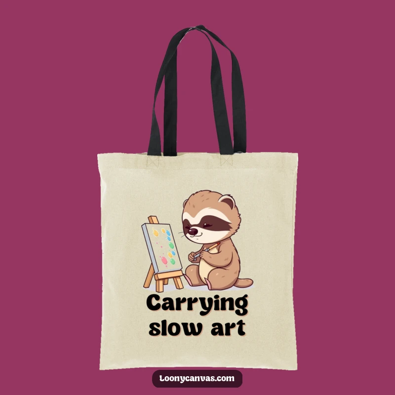 Funny Playful Sloth Painting Tote Bag: Carry Your Art Supplies Slowly