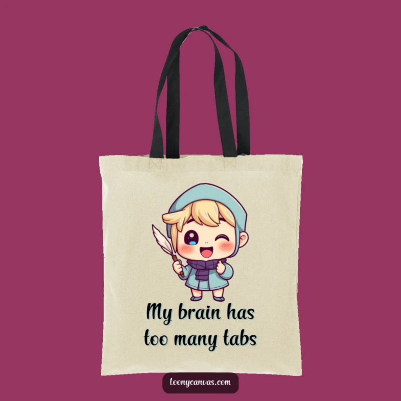 Funny Book Lover Tote: Cheerful Character Quill Writing Artful Canvas Bag Gift