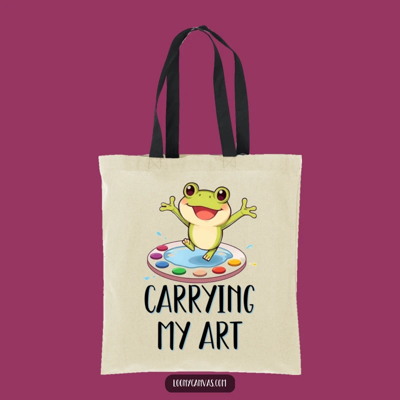 Funny Frog Art Tote Bag: Joyful Amphibian Painter Canvas Bag, Chic Funny Gift!