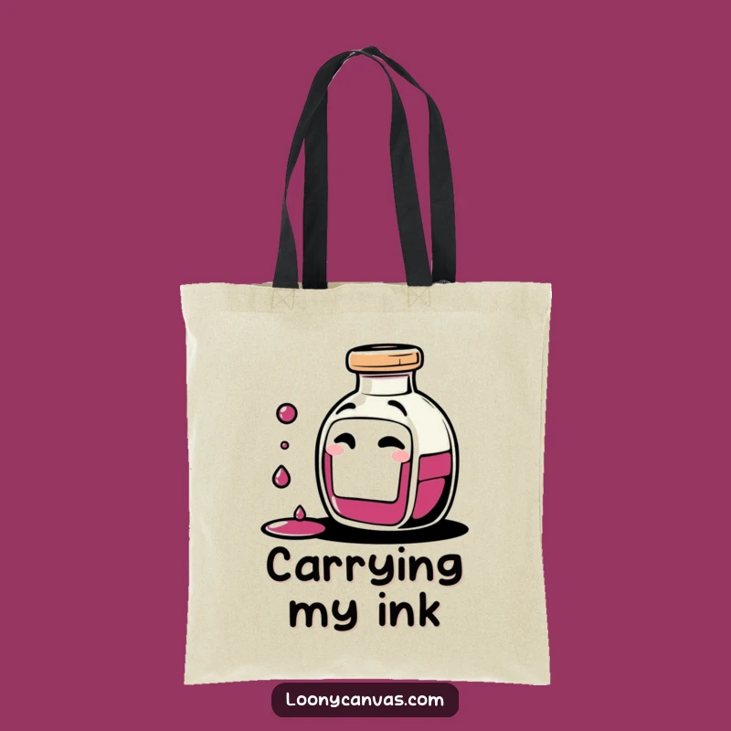 Funny Ink Bottle Tote Bag: Giggling Character Carrying Creative Supplies