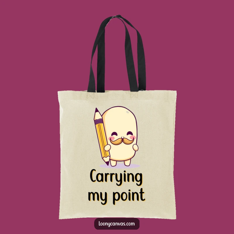 Funny Kawaii Pencil Mustache Tote Bag: Playful Doodle Art Carry-All for Creatives