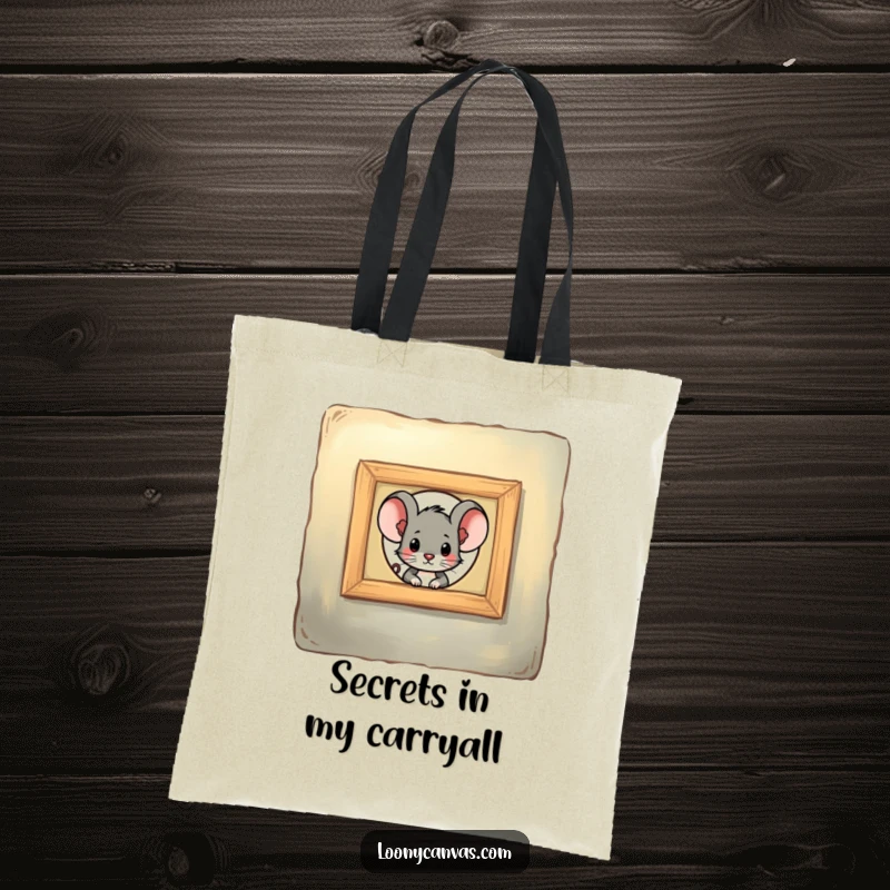 Funny mouse character peeking through a keyhole in a painting, this tote bag is a perfect funny gift for art fans.