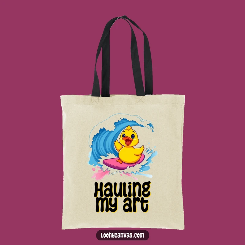 Funny Kawaii Surfing Ducky Tote Bag - Paint Wave Style, Ideal Humorous Gift
